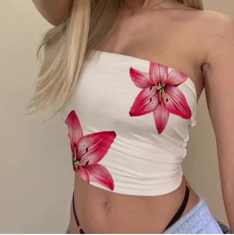 Top tubo estampado lirios - Blanco