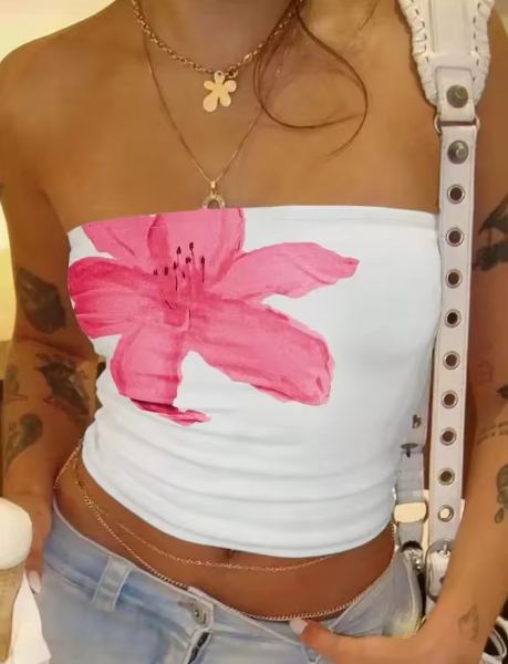 Top tubo estampado flor - Blanco