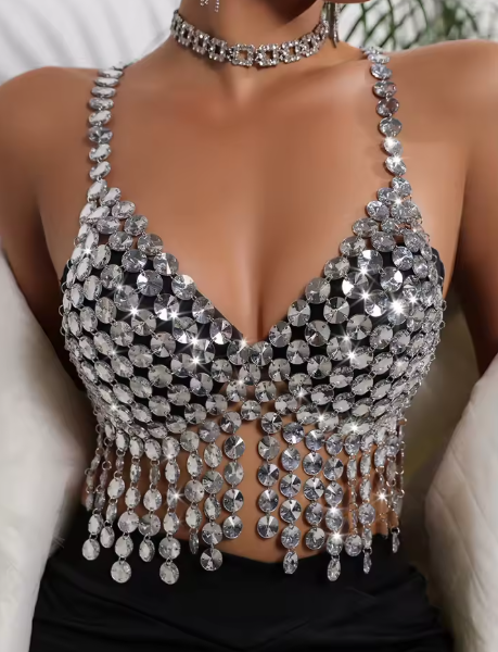 Top bralette de cristales con flecos - Plata