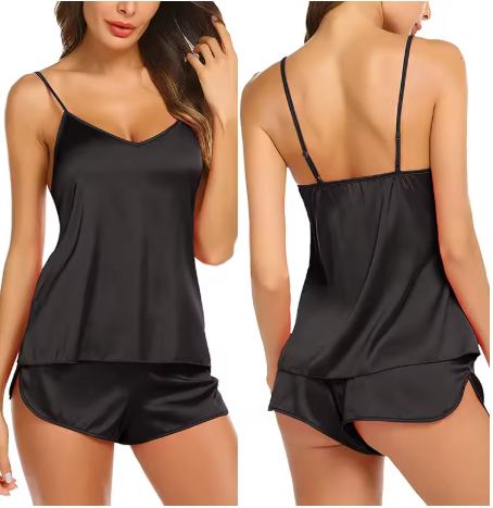 Conjunto de pijama de satén 2 piezas - Negro