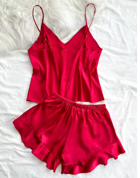 Conjunto de pijama de satén 2 piezas - Rojo